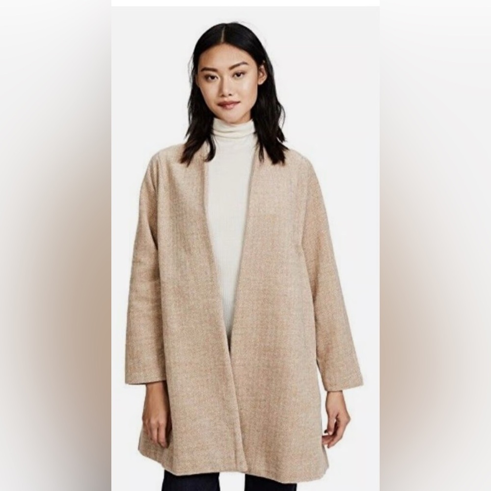 Madewell Stanza Herringbone Tan Open-Front Coat medium